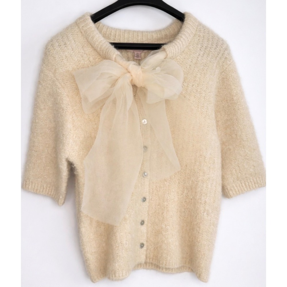 Philosophy Republic Clothing Womens Cream Knit Bow Cardigan‎ Sweater Top L G